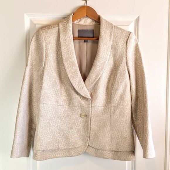 Classiques Entier Cream Shawl Collar Cotton Brocade Blazer - Picture 1 of 6